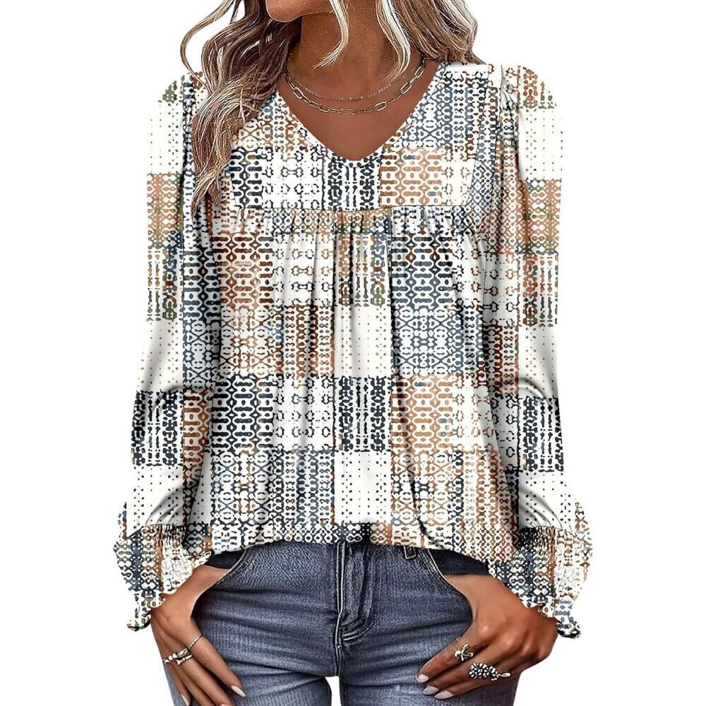 Long Sleeve Women's Tunic Top Polyester Spandex Casual Fall V Neck